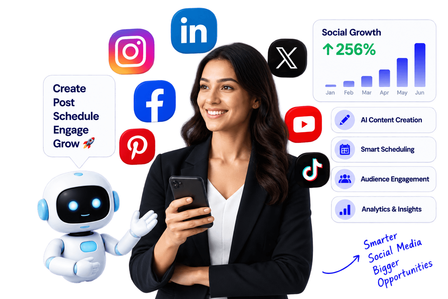 Social media professional working with AI